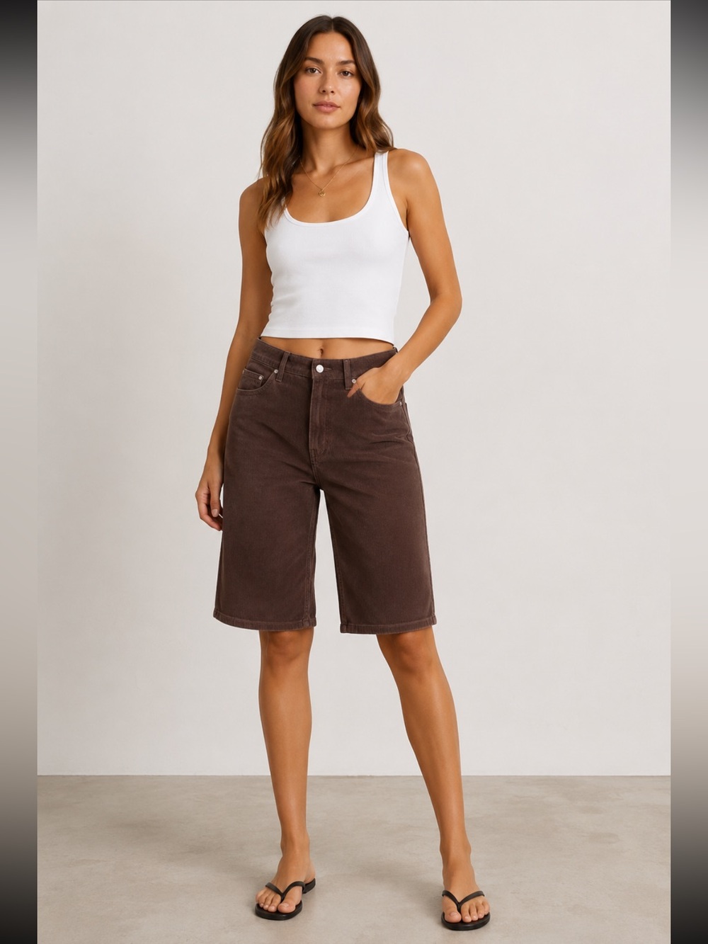 Zara Corduroy Long Bermuda Shorts Dark Brown Size 6